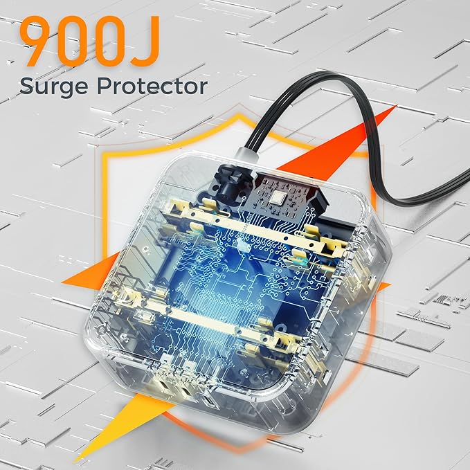 15 FT Extension Cord, TESSAN Ultra Thin Flat Plug Power Strip Surge Protector with 8 Outlets 3 USB Charger(1 USB C), 900J Surge Protection Charging Station for Home Office Dorm Room Essentials, Black-DeskLoop Office