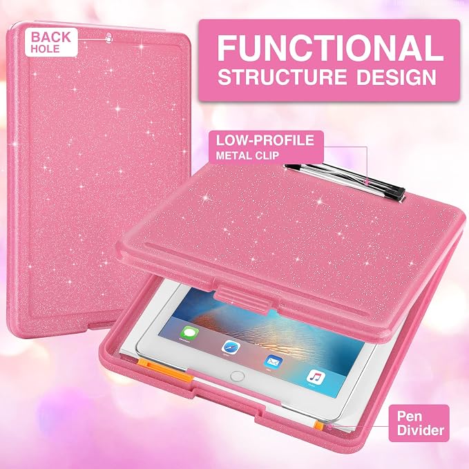 Sooez Glitter Clipboard with Storage, Cute Clip Boards 8.5x11 with Storage - Image 2