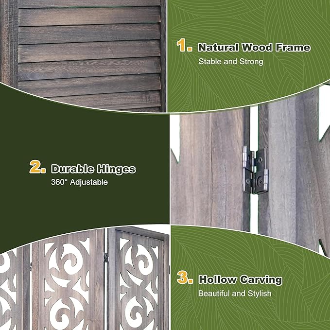 NicBex 8 Panel Room Divider 5.6FT Wood Carved Room Dividers, Folding Privacy Screens Portable Freestanding Partition Wall Dividers for Home Bedroom Office, Rustic Brown-DeskLoop Office