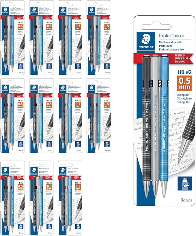 STAEDTLER Triplus Micro Mechanical Pencils 12 Pack 0.5mm lead, Retractable by Staedtler