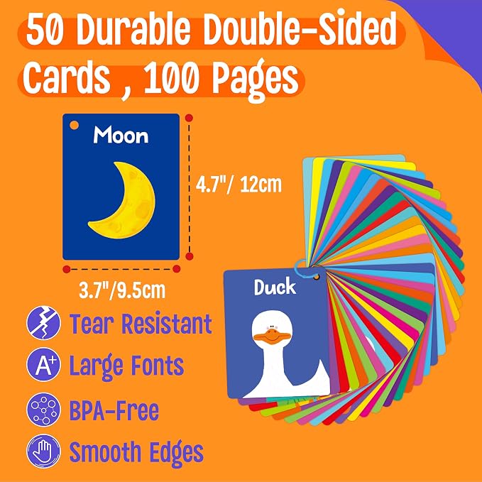 50 PCS First Word Flashcards, Double Sided Learning Cards Alphabet, Body Parts - Image 2