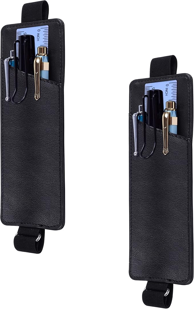 Wisdompro Adjustable Elastic Band Pen Holder, 2 Packs PU Leather Pencil Holder by Wisdompro