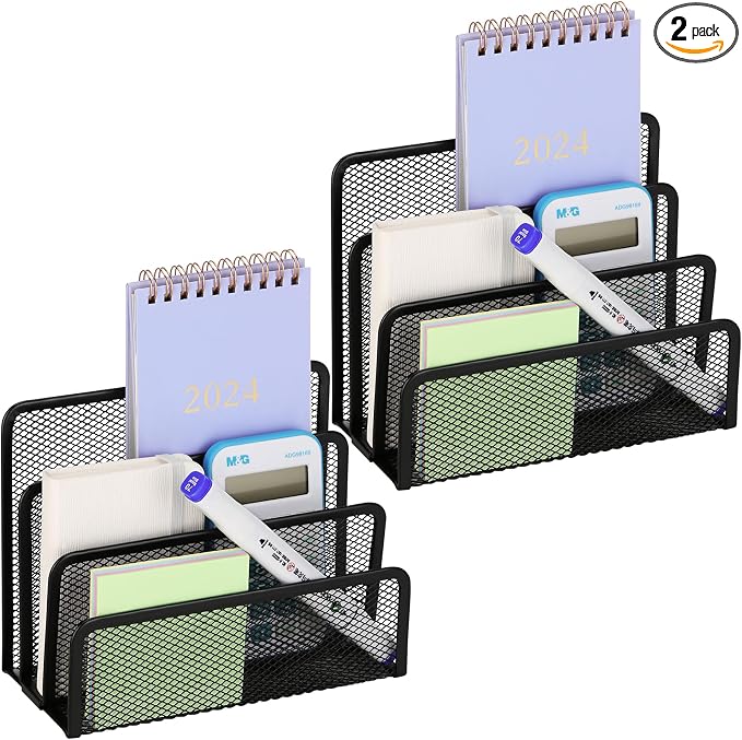 2 Pieces Desk Mail Organizer, Metal Mesh Small File Holders Letter Organizer by LETURE