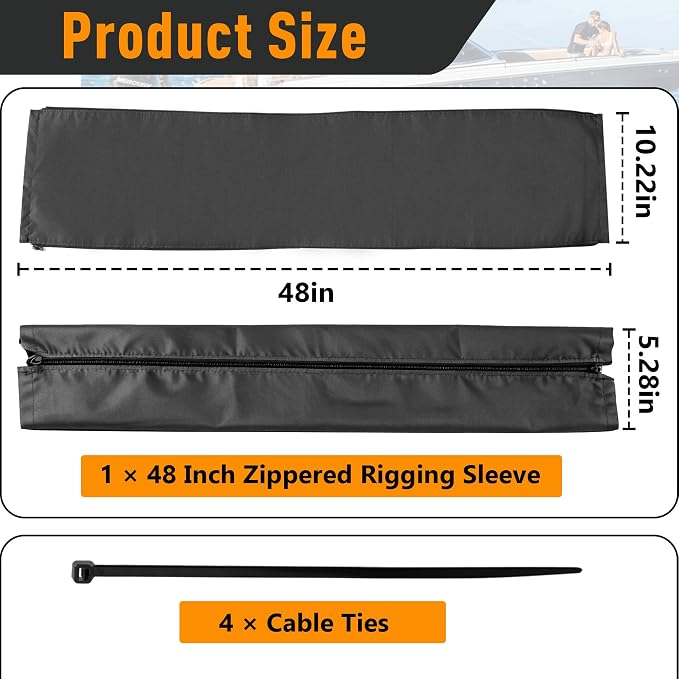 48 Inch Zippered Rigging Sleeve | Heavy Duty 600D Waterproof Marine Cable - Image 3