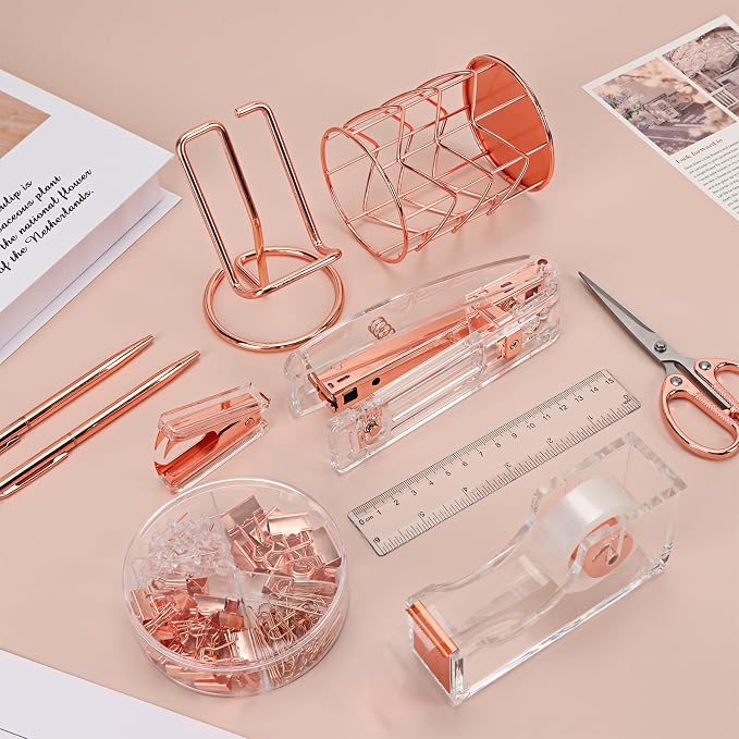 EOOUT Rose Gold Desk Accessories, Office Supplies and Accessories Set, Acrylic - Image 7