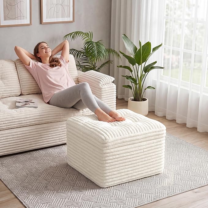 23.6in Pouf Ottoman, Corduroy Ottoman Foot Rest - Image 7