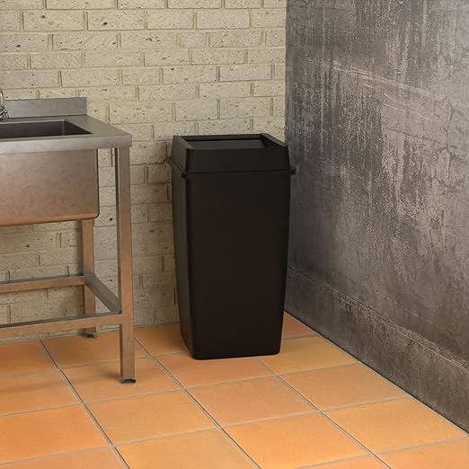 50 Gallon Black Square Commercial Trash Can with Lid-DeskLoop Office