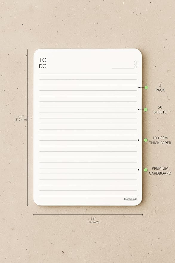 To Do List Notepad – (2 Pack, 50 Sheet Each) A5 Size (8.3"x5.8") Premium Thick Paper With Cardboard Back Support, Undated Daily Planner Notepad, Daily To Do List Notebook, Ruled Pages, Deadline Column.-DeskLoop Office