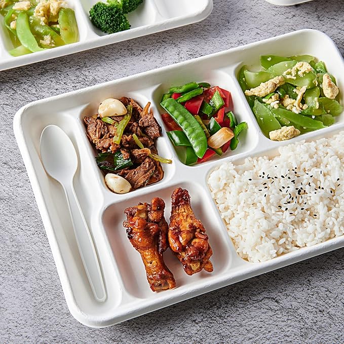 Vplus 100% Compostable 6 Compartment Plates, 90 Pack Compartment Paper Plate - Image 6