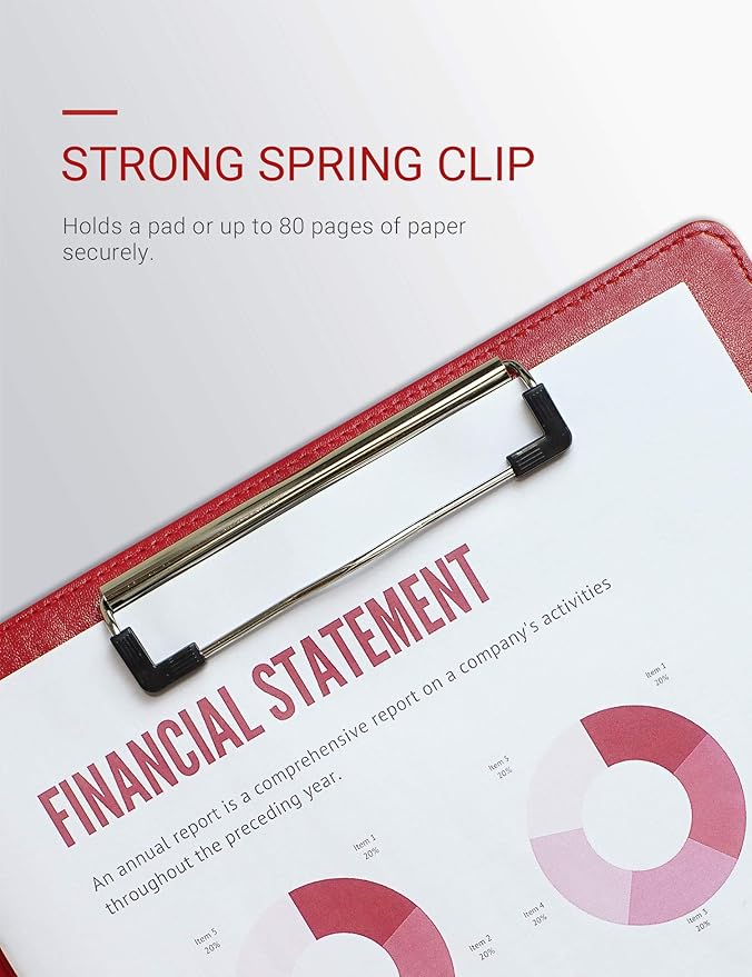 Mymazn Padfolio Clipboard Folder Portfolio, Faux Leather Storage Clipboard with Cover for Legal Pad Holder Letter Size A4 Writing Pad for Business School Office Conference Notepad Clip Boards (Red)-DeskLoop Office