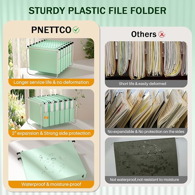 12 Pack Hanging File Folders, Filing Folders Hanging Reinforced, Plastic - Image 6