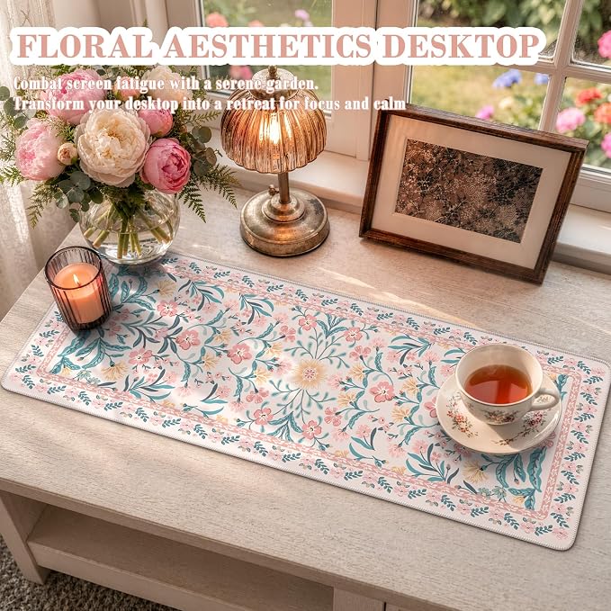 iCasso Aesthetic Floral Desk Mat, L Mouse Pads, Anti-Slip Mousepad - Image 6