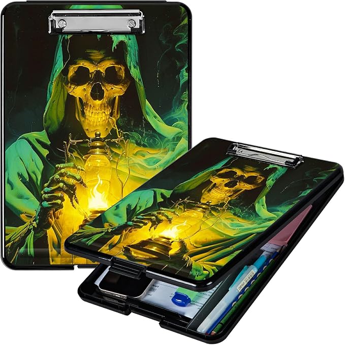 Green Skull Flame A4 Clipboard by Unknown