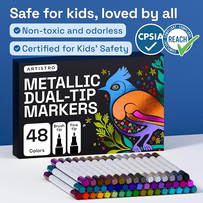 ARTISTRO 48 Metallic Dual-Tip Acrylic Paint Markers – Paint Pens Set - Image 7