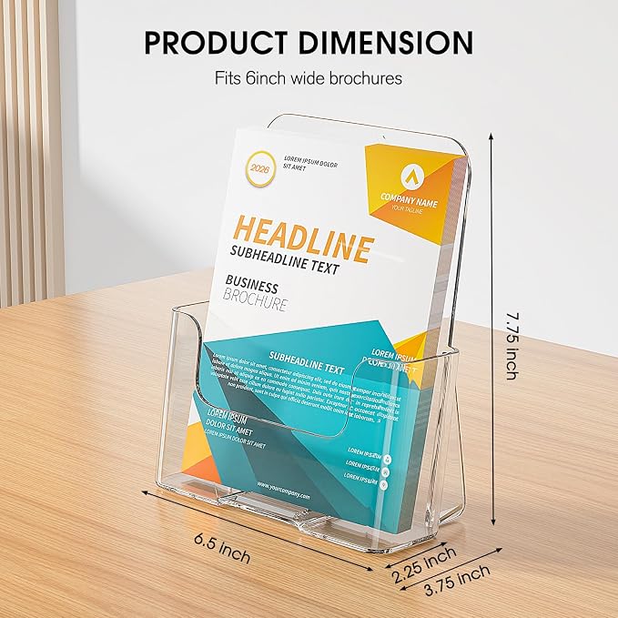 KTRIO Acrylic Brochure Holder 6 x 9, 2 Pack Bi-fold Flyer Display Stand | - Image 7