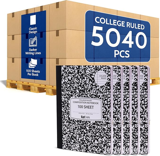 5040 Pack EPI College Ruled Composition Notebook Bulk, 200 pages, 9-3/4 x 7-1/2 by EPI