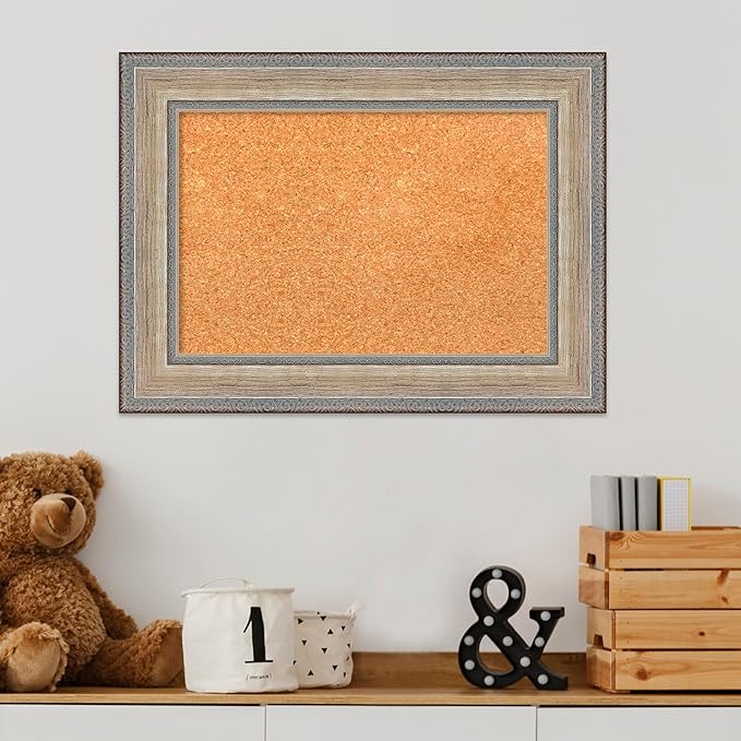 Amanti Art Natural Cork Board for Wall, 17x23 Vision Board with Silver Wood Frame, Small Corkboard Office Decor for Home Organization, Traditional Corkboard Pinboard to Display Items for Home-DeskLoop Office
