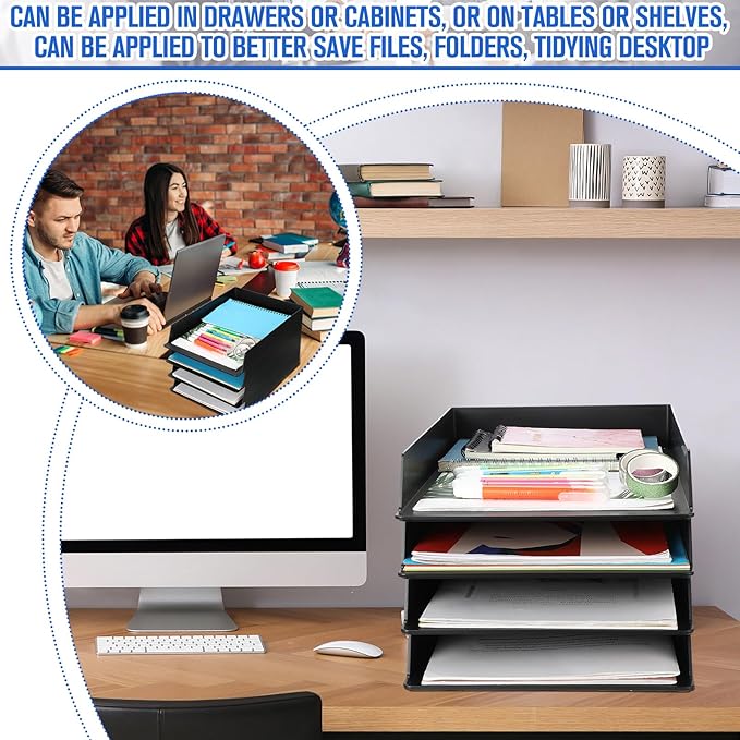 Wenqik 4 Pcs Stackable Paper Trays Rectangular Plastic Desk Holder Desktop - Image 4
