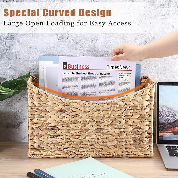 BTSKY Woven Magazine Holder, Water Hyacinth Magazine Basket, Natural Storage - Image 5