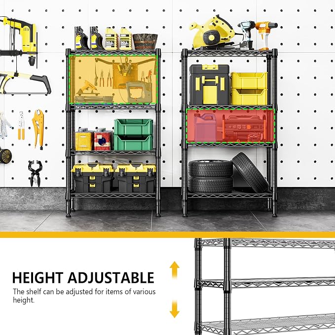 M MZG 1000 lbs 4 Tier Shelf Metal Storage Shelves Wire Rack Closet Organizers - Image 7