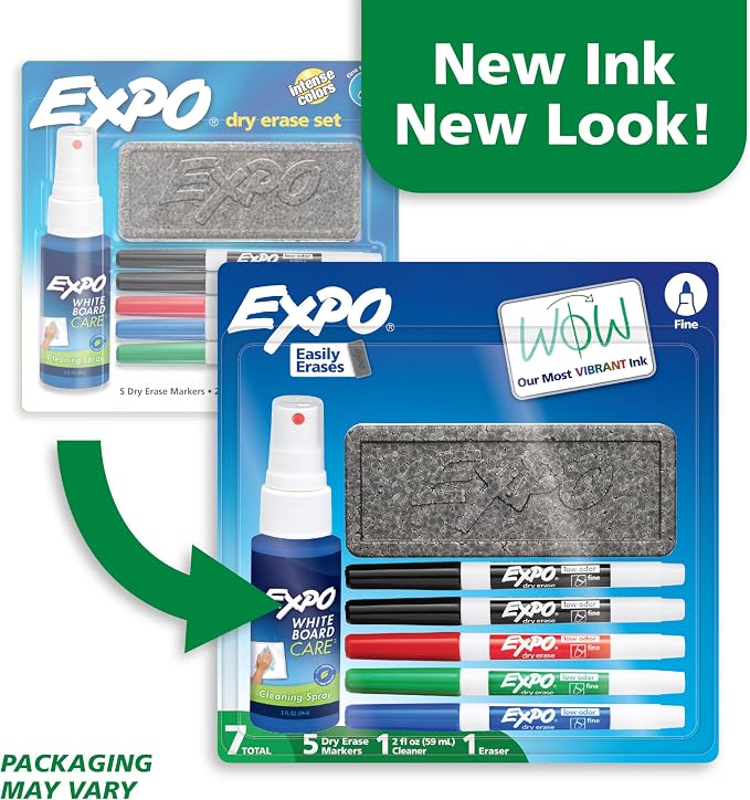 EXPO Dry Erase Markers Kit, Fine Tip, Spray Cleaner - Image 2