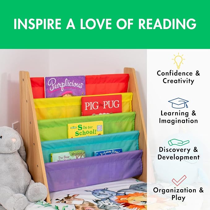 Humble Crew 4-Tier Kids Bookshelf, Natural Wood/Rainbow - Image 4
