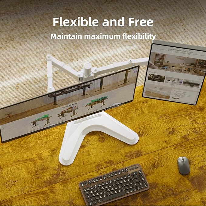Claiks Dual Monitor Mount, Ergonomic Adjustable Monitor Arm for Max 32 inch Screens, Adjustable Computer Monitor Stand up to 40 lbs, VESA Mounting Holes 75&100mm, White-DeskLoop Office