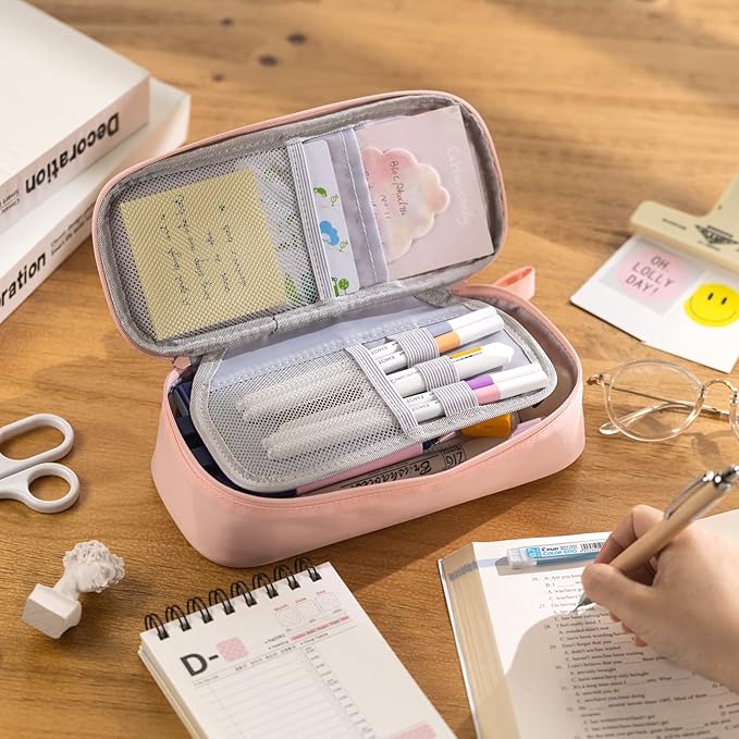CICIMELON Durable Pencil Case Big Storage Pen Pouch Bag for School Supplies Office College Teen Girls Adults, Pink-DeskLoop Office
