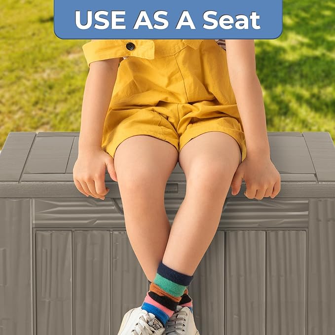 35 Gallon Outdoor Storage Box Waterproof Lockable Resin Deck Box Large, Patio Storage Bin for Pool Accessories Cushion Furniture, Garden Tools, UV-Resistant Outside Delivery Grey-DeskLoop Office