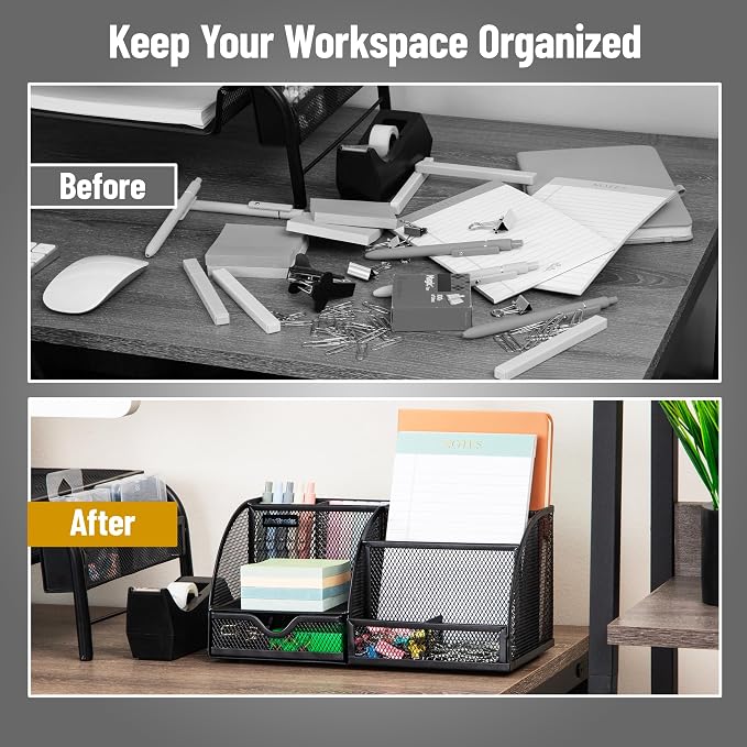 Mind Reader 7-Compartment Desktop Organizer, Metal Mesh Desk Organizer - Image 5