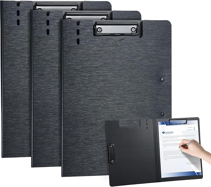 Clipboard Folder, with Dual Metal Clips, Embossed-Texture, Folding 360° Rotating by WORPSON