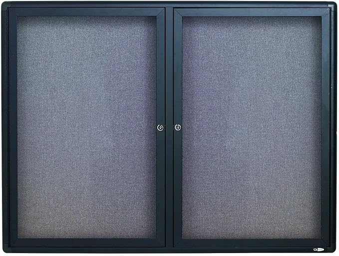 Quartet Enclosed Fabric Bulletin Board, 4 x 3 Feet, 2 Doors, Black Frame with Gray Fabric (2364L)-DeskLoop Office