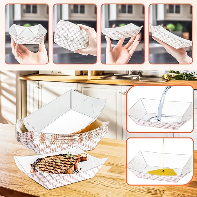 50 Pack Checkered 2Lb Paper Food Boat Trays Disposable Paper Boats Containers - Image 4