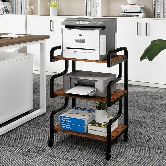 Natwind Stylish 3 Tier Printer Stand, Office Desk Side Storage Shelf, Retro | - Image 9
