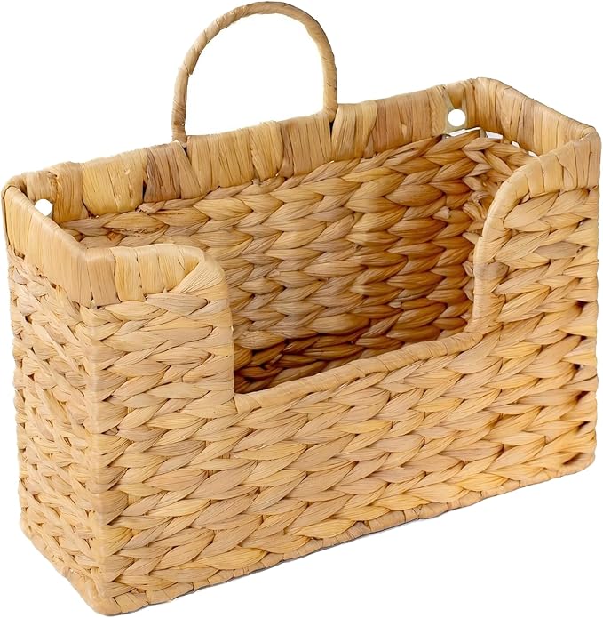 Magazine Holder Wall Basket Water Hyacinth Woven Mail Organizer, Wicker Wall by PINXIURY