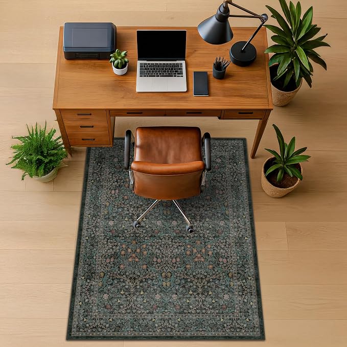 Vintage Floral Dark Green Office Chair Mat - Image 8
