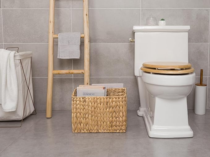 StorageWorks Hand-Woven Divided Magazine Basket, Rattan Magazine Holder, Natural Wicker Magazine Rack for Bathroom, Office, Water Hyacinth, 1 Pack-DeskLoop Office