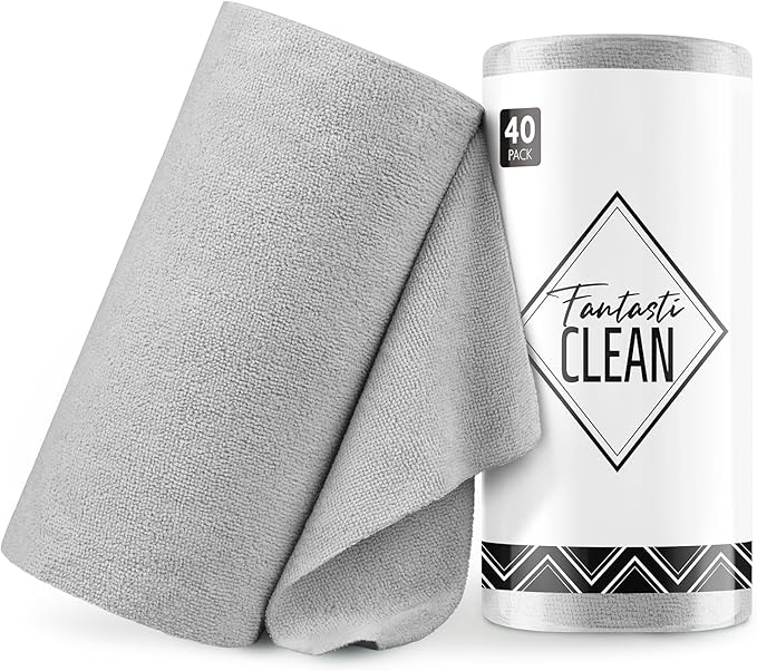 Fantasticlean Microfiber Cleaning Cloth Roll -40 Pack, Tear Away Microfiber Towels, 12" x 12", Reusable, Washable, Scratch Free, Ultra Absorbent Dish Rags for Car, Home, Garage or Shop (Grey)-DeskLoop Office