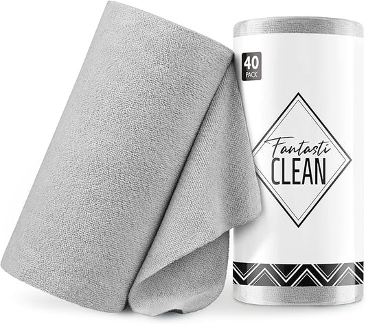 Fantasticlean Microfiber Cleaning Cloth Roll -40 Pack, Tear Away Microfiber Towels, 12" x 12", Reusable, Washable, Scratch Free, Ultra Absorbent Dish Rags for Car, Home, Garage or Shop (Grey)-DeskLoop Office