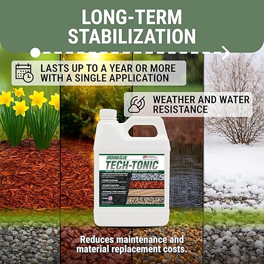 Ground Glue Tech-Tonic Landscape Adhesive for Rock, Mulch, and Sand, Weatherproof Long-Lasting Stabilizer for Trails & Slopes, Pet-Safe Binder for Pea Gravel, Bark & Flower Beds, 32 Fl. Oz.-DeskLoop Office