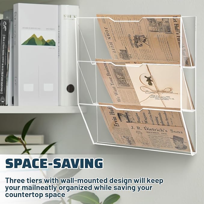Chunful 3 Tier Mail Sorter Wall Letter Holder Clear Acrylic Wall Mounted Mail - Image 6