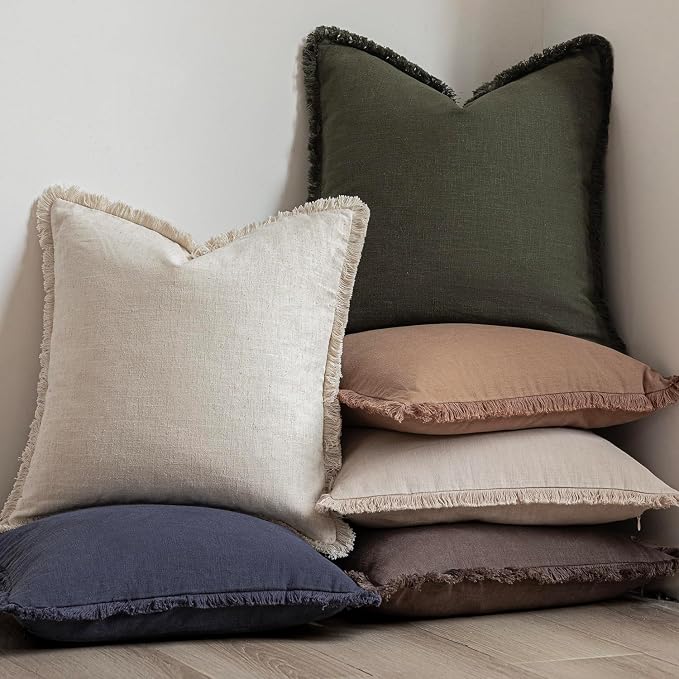 Foindtower Set of 2 Decorative Linen Fringe Throw Pillow Covers Farmhouse - Image 6