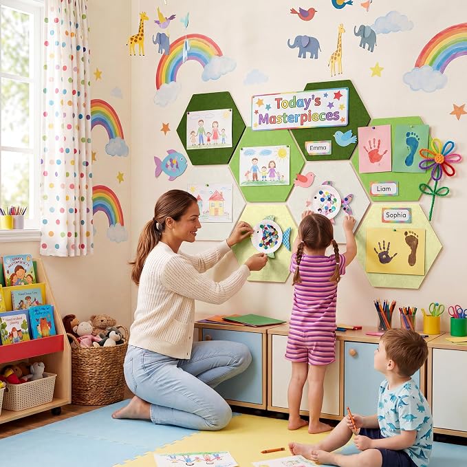 8 Pack Hexagon Felt Bulletin Board Tiles - Image 4