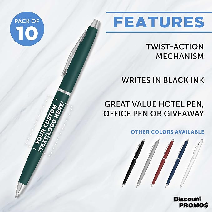 DISCOUNT PROMOS Custom Langham Ballpoint Pens Set of 10, Personalized Bulk Pack - Image 2