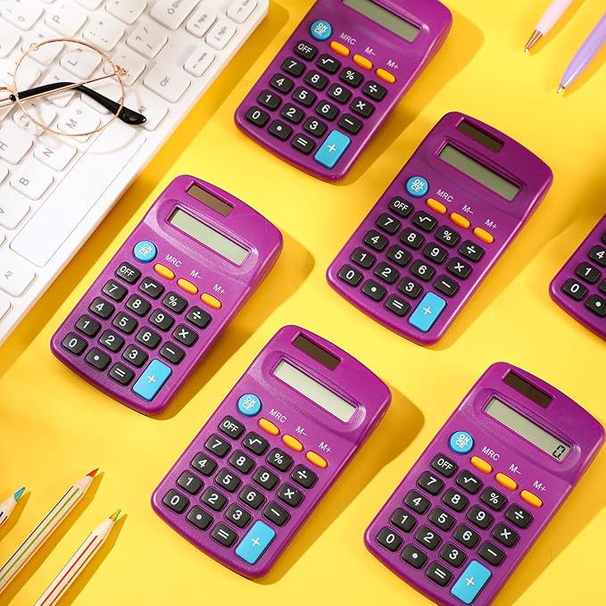 24 Pieces Basic Calculators for Students Small Pocket Size 8 Digit Display Mini Calculators Dual Powered Handheld for School Desktop Home(Purple)-DeskLoop Office
