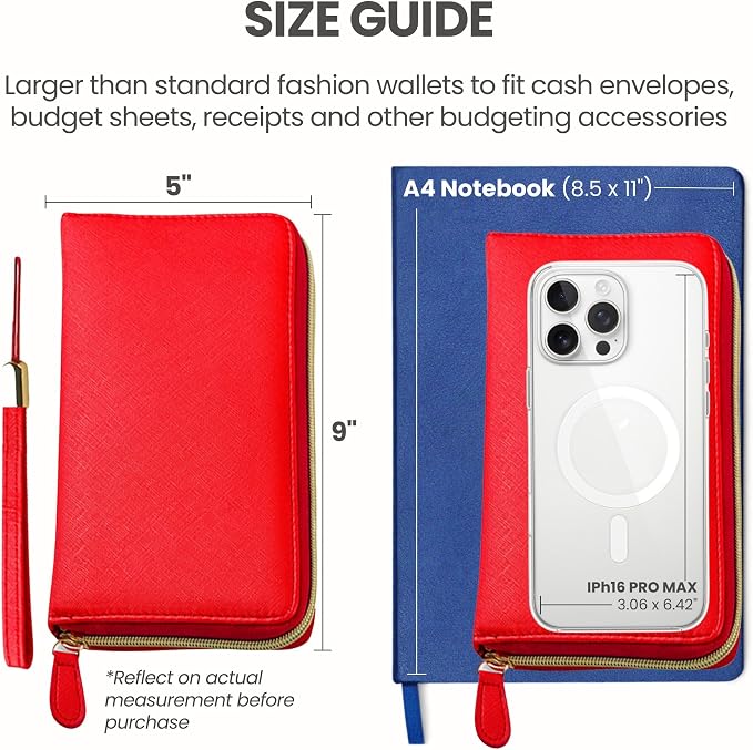 Three Way Cut Cash Envelope Wallet Red All in One Budget System RFID Blocking - Image 5