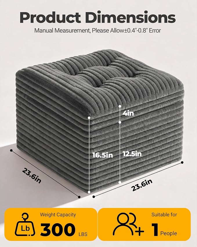 23.6in Pouf Ottoman, Corduroy Ottoman Foot Rest - Image 2