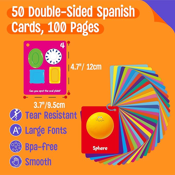 Color & Shape Flashcards, 50 Double-Sided Cards Colorful Cards Educational - Image 2