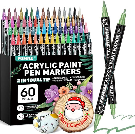 FUMILE 60 Colors Acrylic Paint Markers Dual Tip, Acrylic Paint Pens paint Marker by FUMILE