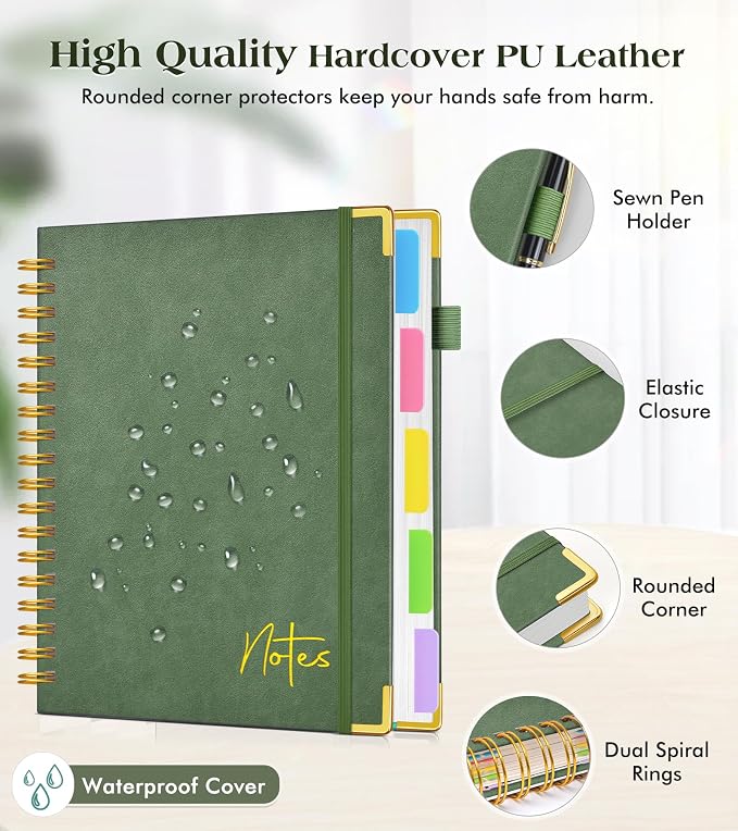 Spiral Notebook Journal with Removable Dividers Tabs, 300 Pages Hardcover - Image 2